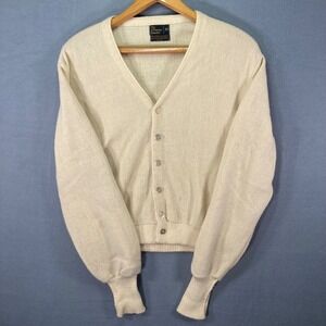 Vintage JCPenney Sweater Cardigan Womens Medium Cream‎ Orlon Acrylic Knit